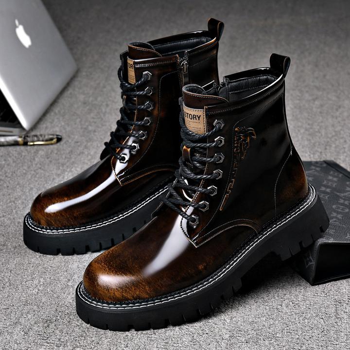 路易圣戈希男士秋季马丁靴时尚色彩系带冬厚底靴大头男靴子男款