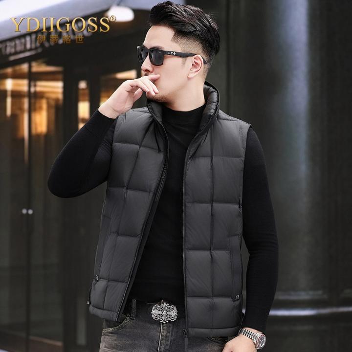 YDIIGOSS羽绒马甲男冬季新款青年休闲翻领短款男士保暖纯色男