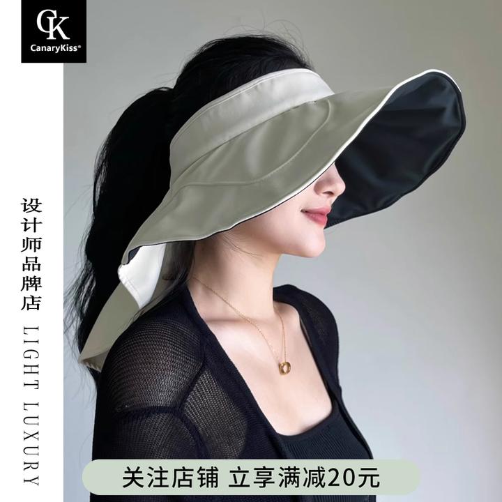 CanaryKiss全环绕蛋卷帽黑胶全遮光女遮脸护颈披肩大檐空顶防晒帽