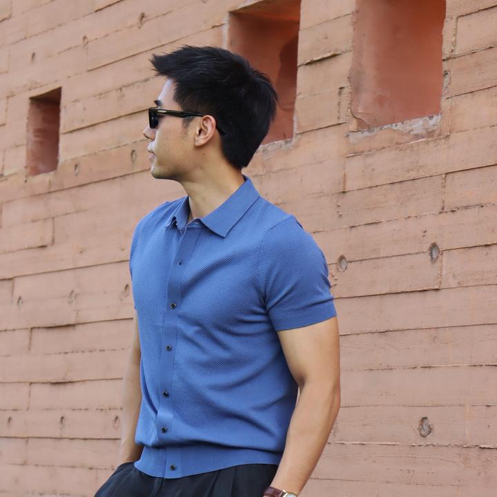 JingyuClothing老钱针织冰丝开衫翻领POLO衫