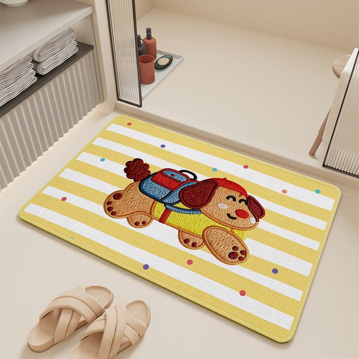可爱小狗仿亚麻编织浴室垫吸水防滑耐脏速干卫生间门口脚垫地毯垫