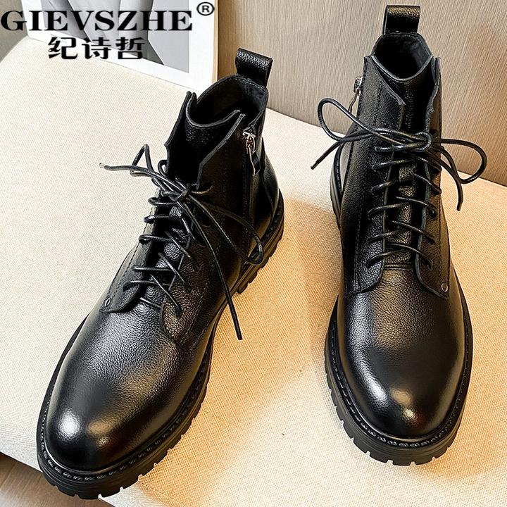纪诗哲男士短靴百搭冬季新款学院风透气增高英伦马丁靴加绒保暖靴