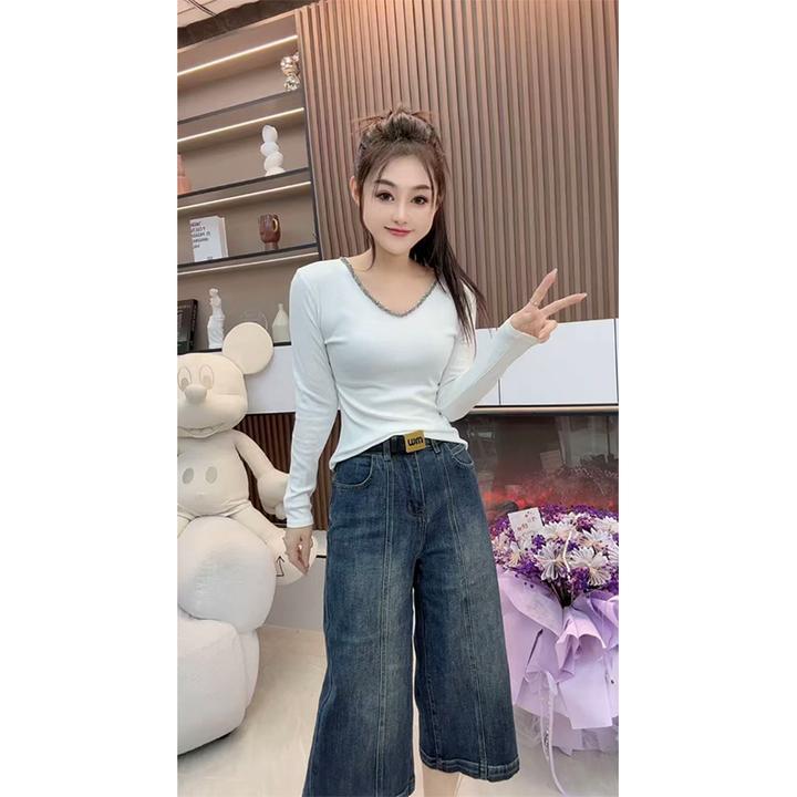 欧货2025秋季新款正肩气质V领简约设计长袖t袖洋气修身显瘦上衣女