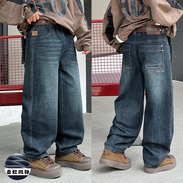 秋季童装穿搭 | 秋季港风休闲阔腿做旧外穿水洗男童洋气牛仔裤