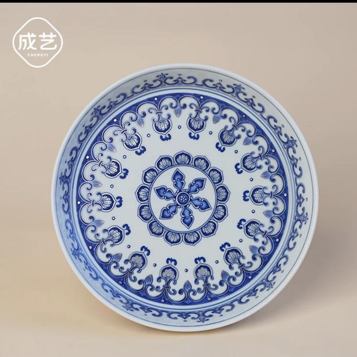 成艺覆银宝相纹壶承景德镇手工陶瓷青花宝相壶承莲花茶托家用茶盘