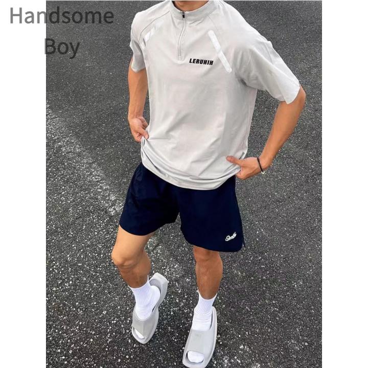 美式运动秋季立领跑步凉感篮球速干美式短袖T恤半拉链短袖潮健身