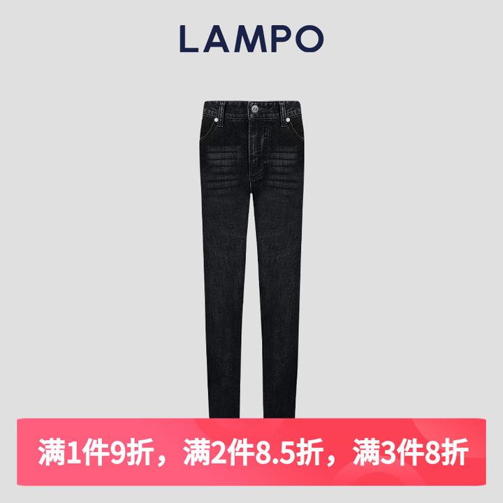 LAMPO/蓝豹【棉弹牛仔裤】黑色休闲牛仔长裤秋冬季微弹男士直筒修身