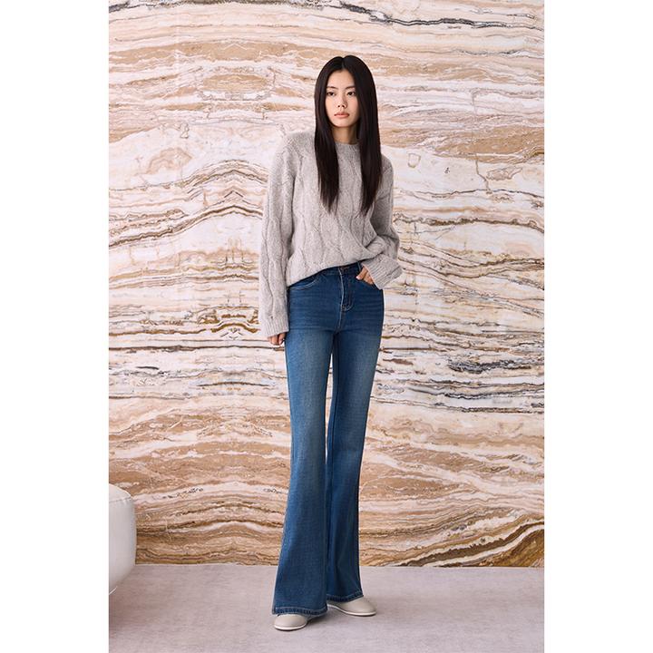 质社原创设计秋季弹力显瘦喇叭牛仔裤E333