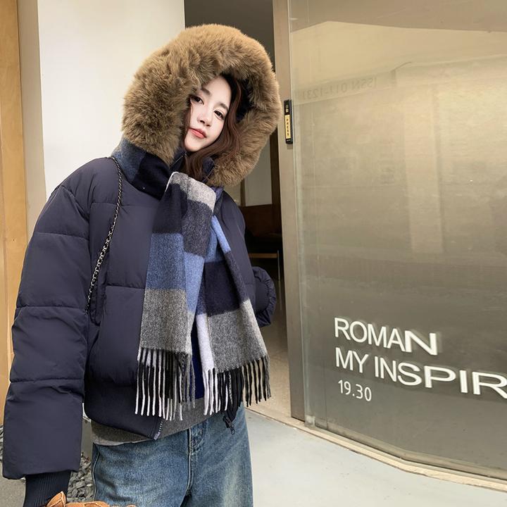 千金风加厚棉服女韩系收腰显瘦大毛领连帽可拆卸保暖短款棉服外套