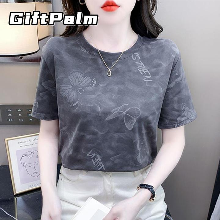 GiftPalm女装短袖女夏季女士t恤ins宽松休闲印花2025新款百搭上衣