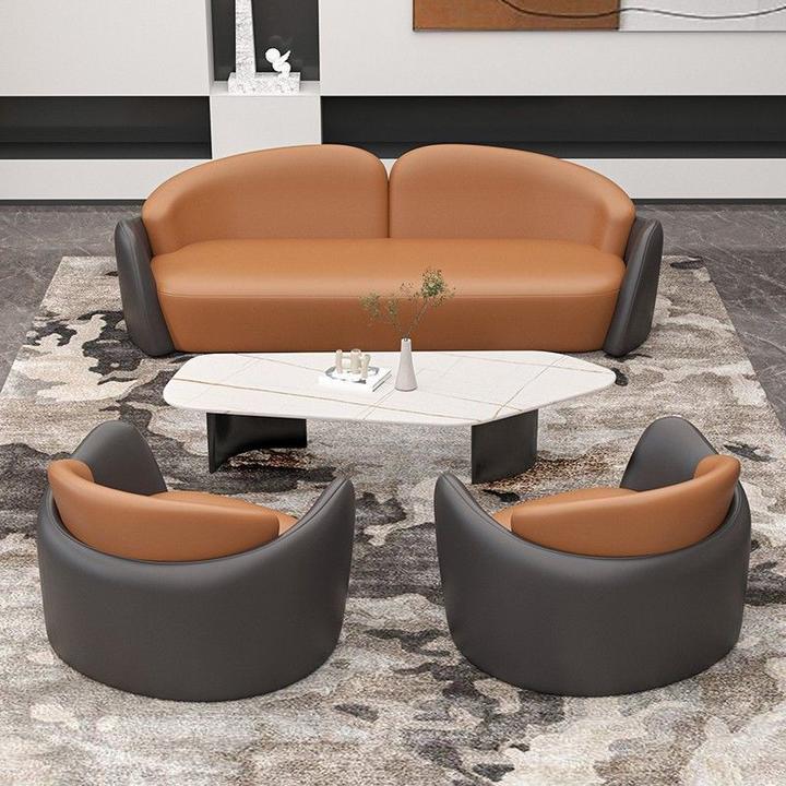 售楼处洽谈轻奢皮沙发商务办公休闲会议室酒店大堂会客休息区接待