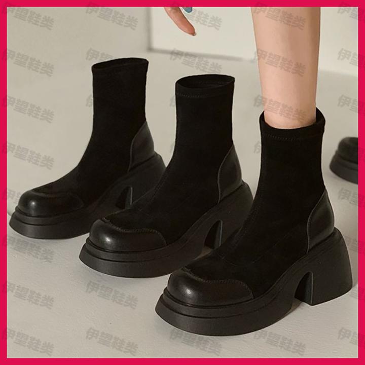 弹力马丁靴女2025秋季新款短靴时尚百搭复古显瘦小个子粗跟瘦瘦靴