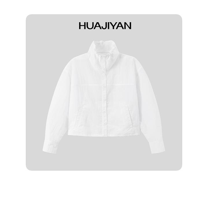 华吉言/HUAJIYAN【牧云】抽绳小高领设计短款宽松百搭外套