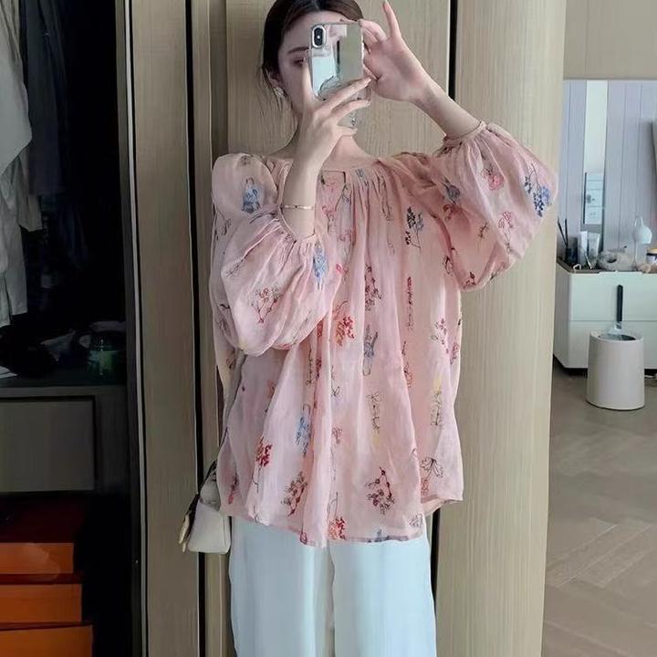 韩系甜美风粉色碎花衬衫女设计感小众宽松长袖防晒独特漂亮小衫