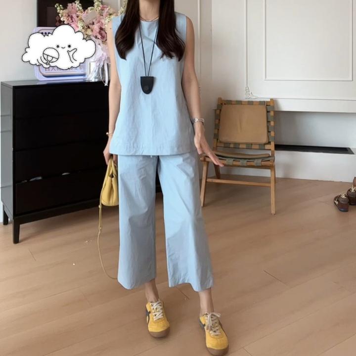 时尚气质百搭休闲套装女2025年夏季新款户外运动背心九分裤两件套