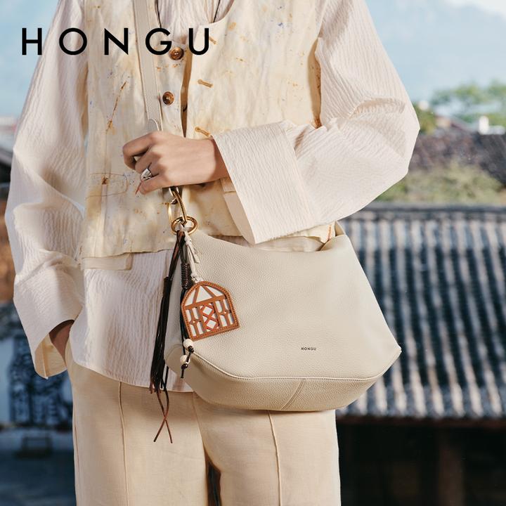 HONGU/红谷2025新款真皮单肩腋下包高级感百搭饺子包斜挎女士包