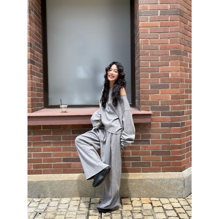 Seyora【懒人胶囊】斜肩长袖卫衣+阔腿休闲长裤两件套 R37624SY53