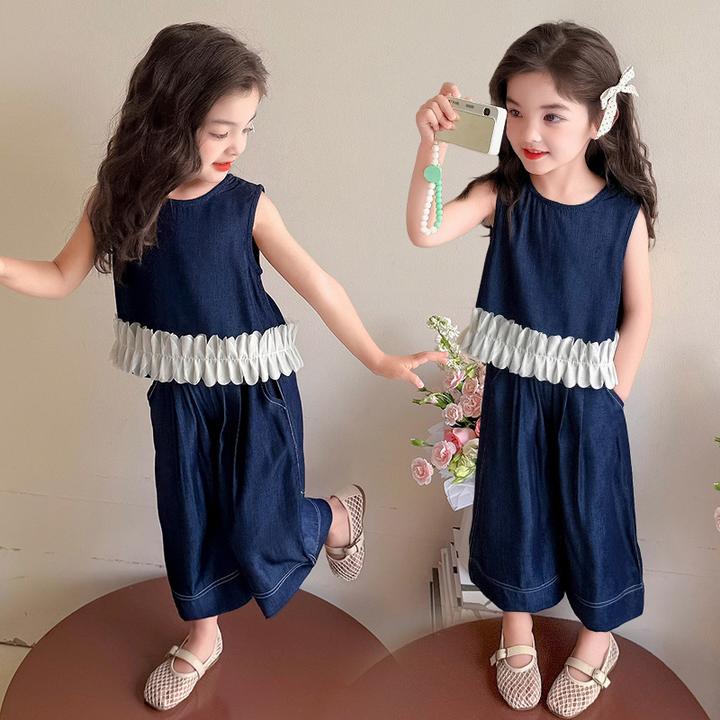 女童夏套装2025新款儿童夏季休闲薄款衣服女孩夏装天丝牛仔两件套