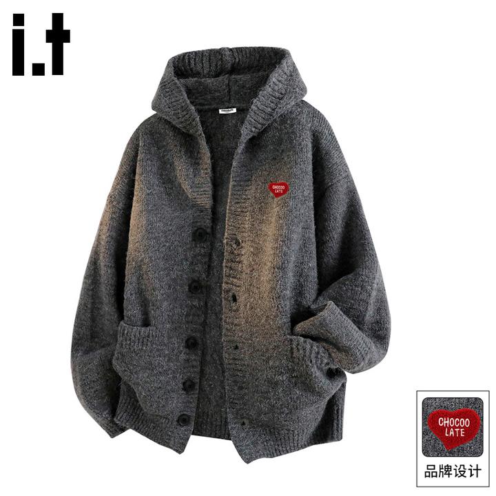 it :CHOCOOLATE开衫毛衣男款春秋季新款宽松针织连帽外套男士
