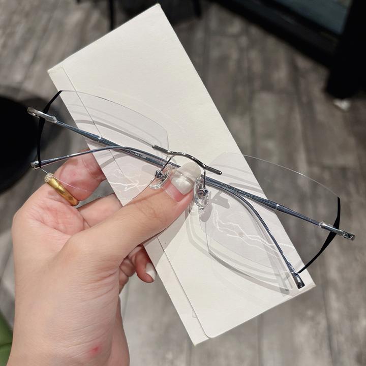 纯钛简约无边框眼镜男近视眼镜大脸商务女变色防蓝光配度数斯文潮