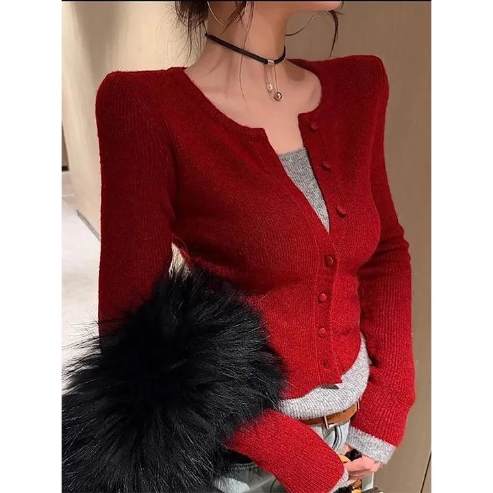 {圣诞新年}{运补3-5}韩系拼色气质假两件长袖T恤慕斯绒打底上衣女