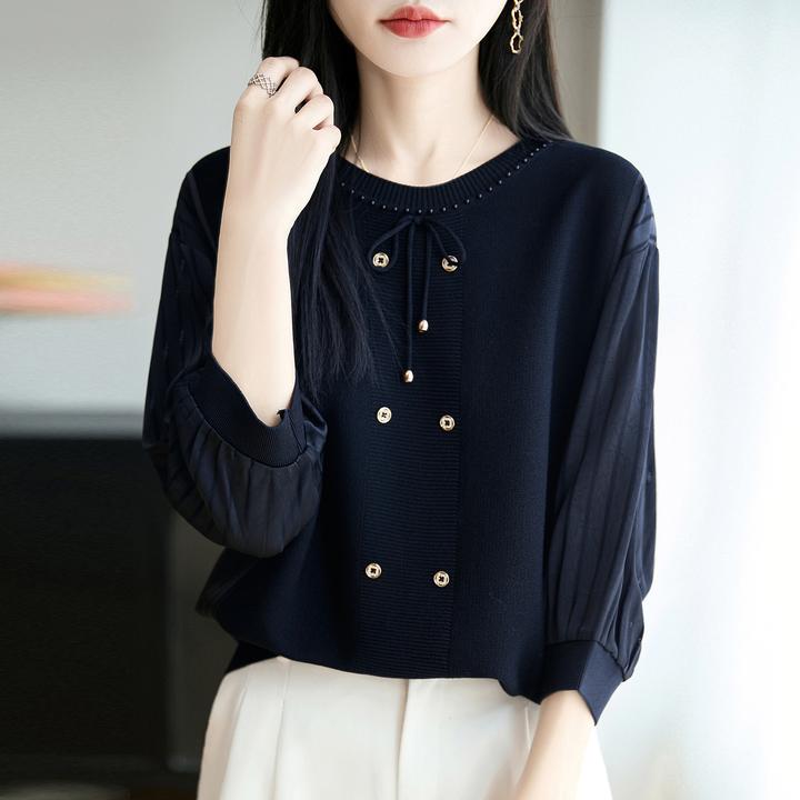 胖mm春秋大码七分袖女士冰丝针织衫遮肚子显瘦上衣内搭针织打底衫