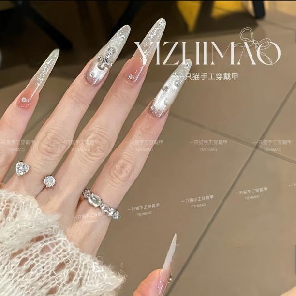 【破碎之心】一只猫·甜酷纯欲风爆闪水光猫眼金属克罗心手工穿戴甲