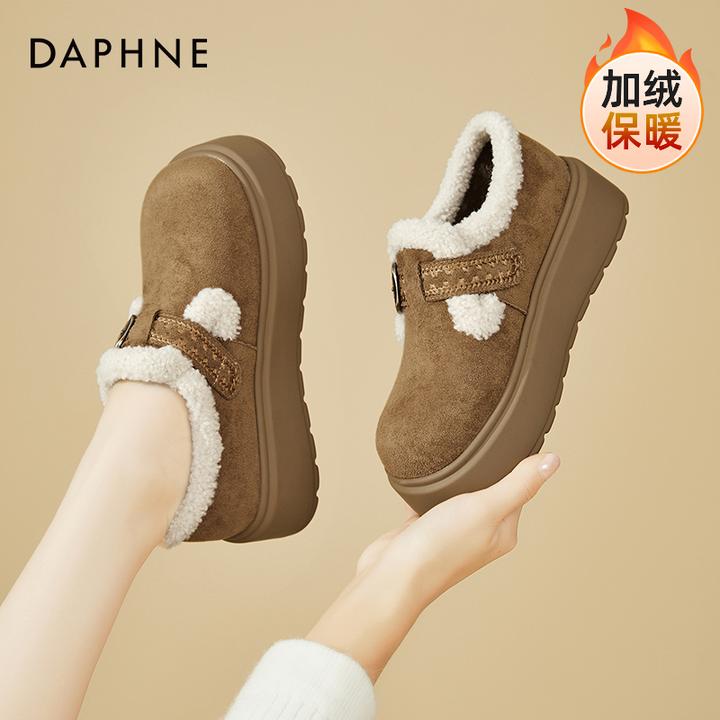 达芙妮复古勃肯鞋女款2025新款爆款加绒防滑雪地靴厚底棉鞋毛毛鞋