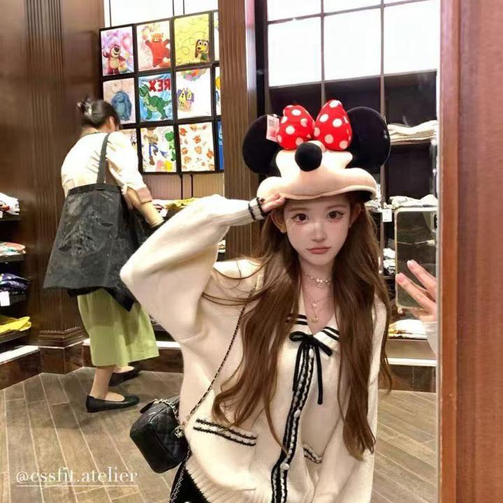 法式甜美学院风慵懒毛衣女秋冬季海军领设计小众软糯针织开衫外套