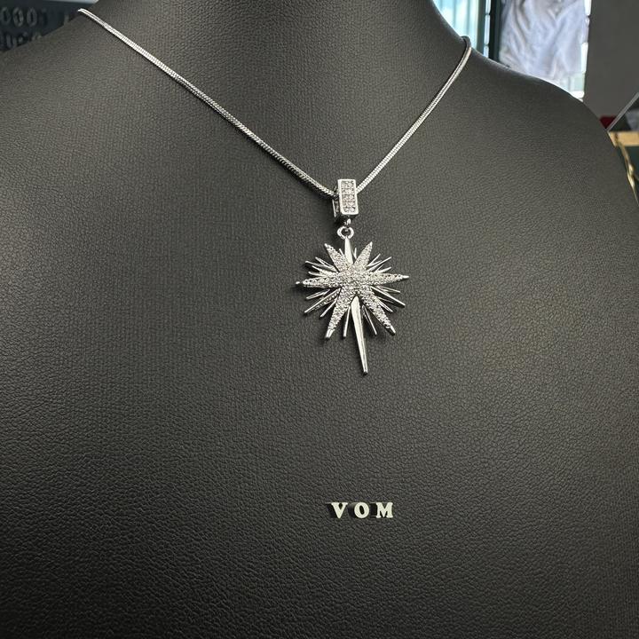钛钢项链 八芒星满钻精致轻奢时尚百搭小众欧美银色满钻坠链项链