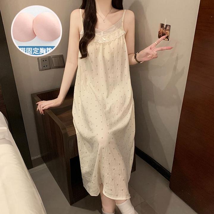 夏季云朵棉新款睡衣女纯欲风蕾丝薄款吊带甜美日系公主风家居服装