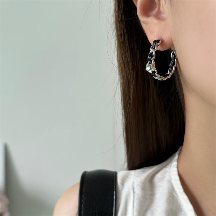 合金皮质耳饰 E0479-1可爱少女五角星耳环气质轻奢时尚百搭小众