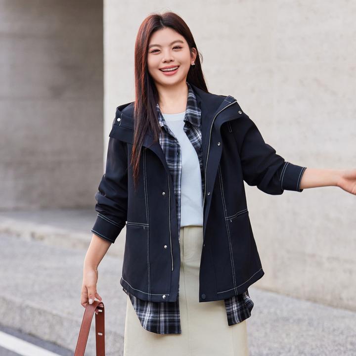 【现货仿牛仔夹克外套】MsShe大码女装2025秋冬装连帽风衣MH501011