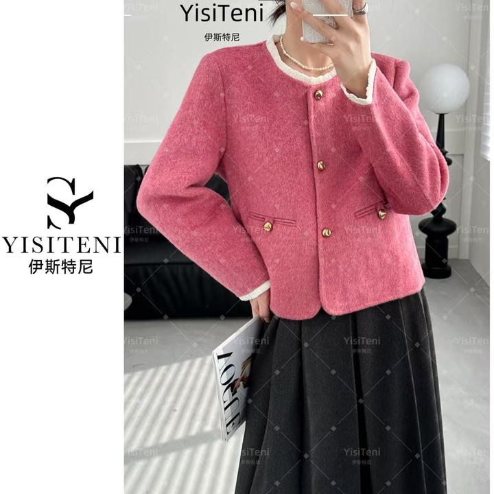 【 YisiTeni五光六色】双面羊毛大衣圆领小香风气质毛呢短款外套Y56