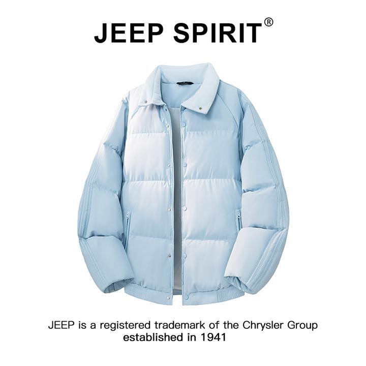 JEEPSPIRIT吉普冬季新款可立可翻领保暖棉服男女插肩袖条纹面包服