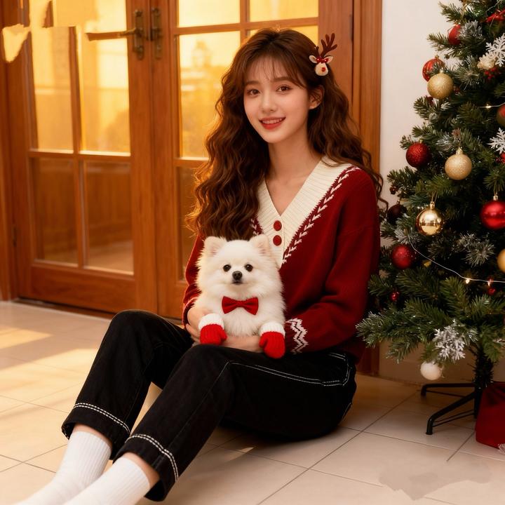 圣诞过年红色毛衣女冬绝美巨好看独特漂亮气质上衣深色休闲裤套装