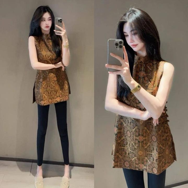 新中式国风显瘦中长款无袖马甲女欧洲站2025夏季新款气质立领上衣