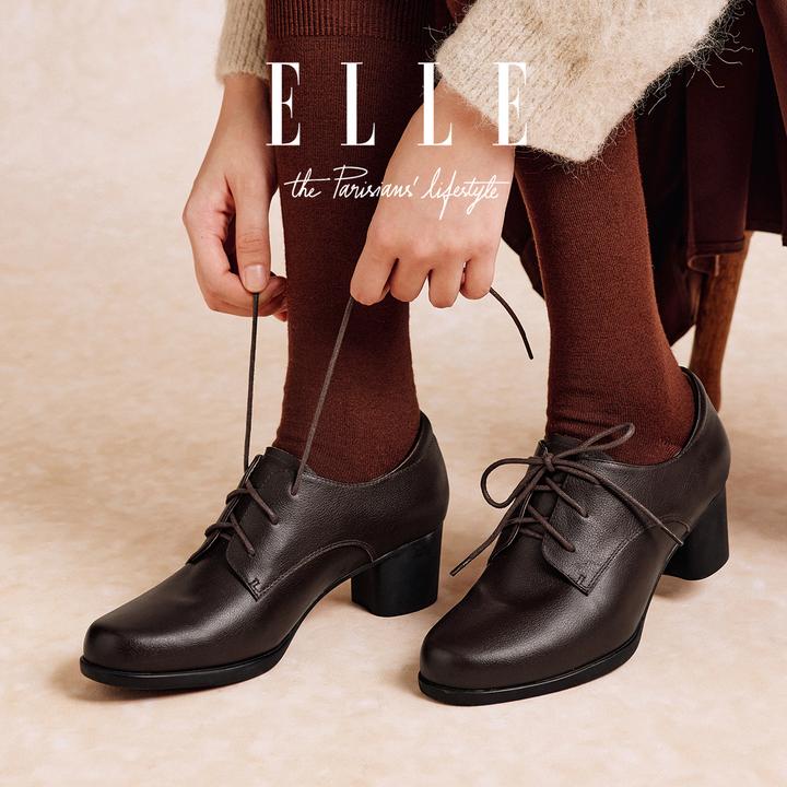 ELLE品牌正品真皮女鞋2025新款英伦风小皮鞋久站不累脚妈妈工作鞋