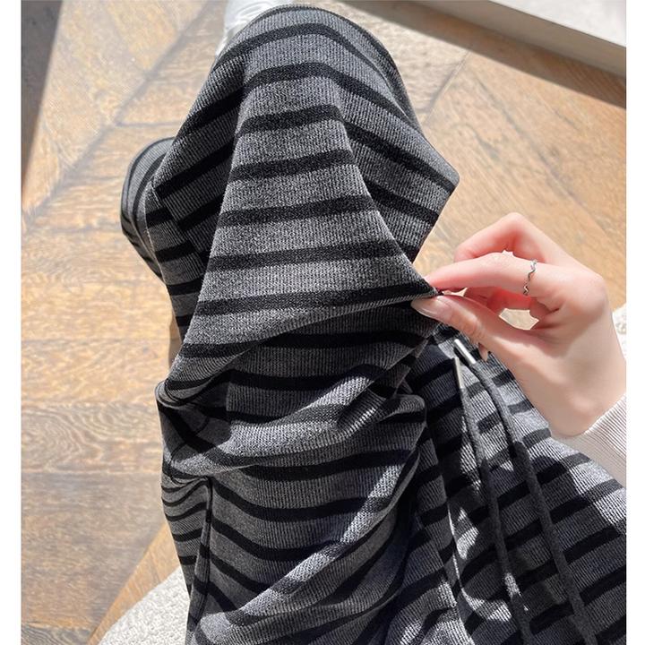 小个子复古条纹阔腿裤女春秋2025新款高腰宽松显瘦慵懒休闲拖地裤