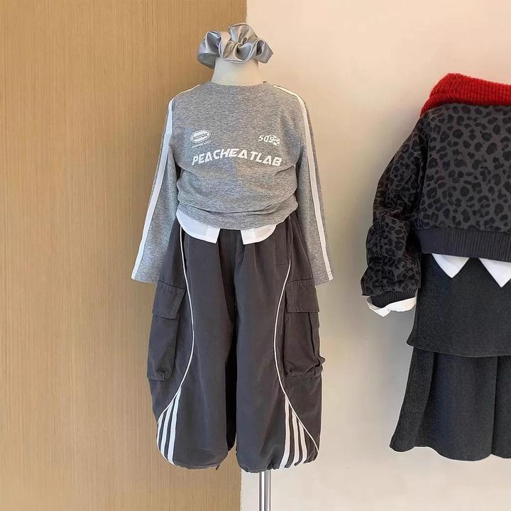韩国童装女童套装秋洋气宝宝休闲运动风薄款上衣工装灰色裤子洋气