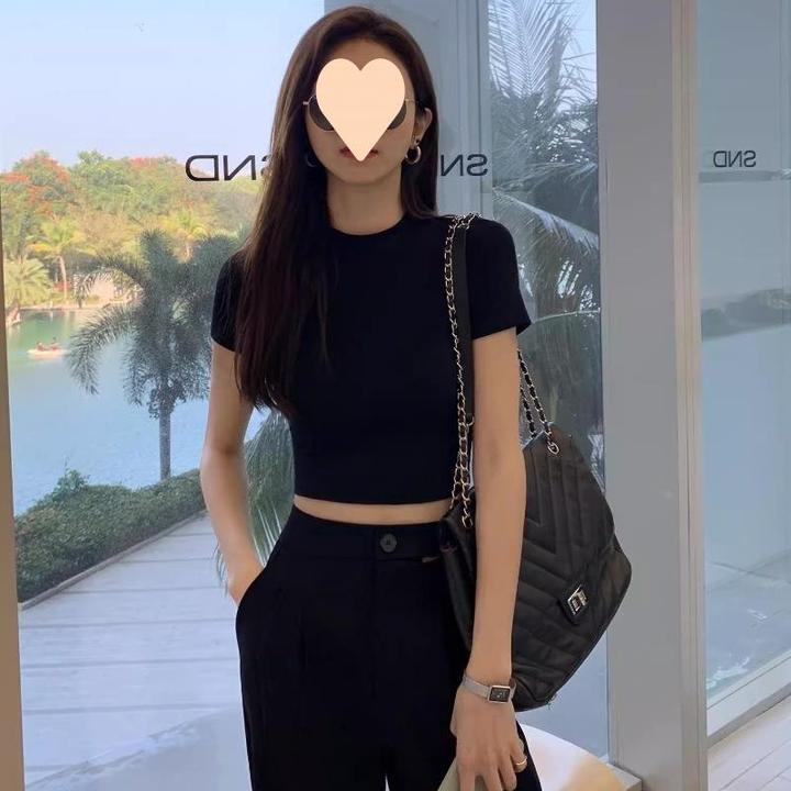 棉辣妹紧身短袖恤女装2025夏季新款修身显瘦高腰露脐短款上衣