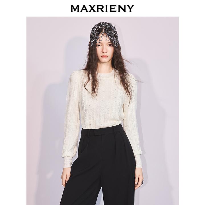 【商场同款】MAXRIENY肌理感提花套头针织衫25冬款蕾丝长袖上衣女