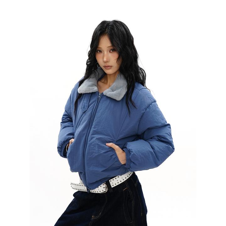 S3T5撞色翻领飞行夹克夹棉棉服女2025冬装新款派克服短款面包服潮