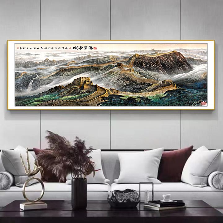 长城客厅装饰画现代简约沙发背景墙壁画挂画风景手工镶钻金框立体