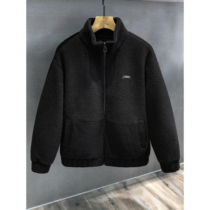 高品质覆古软糯重磅羊羔绒立领外套男士冬季保暖加厚摇粒绒夹克男