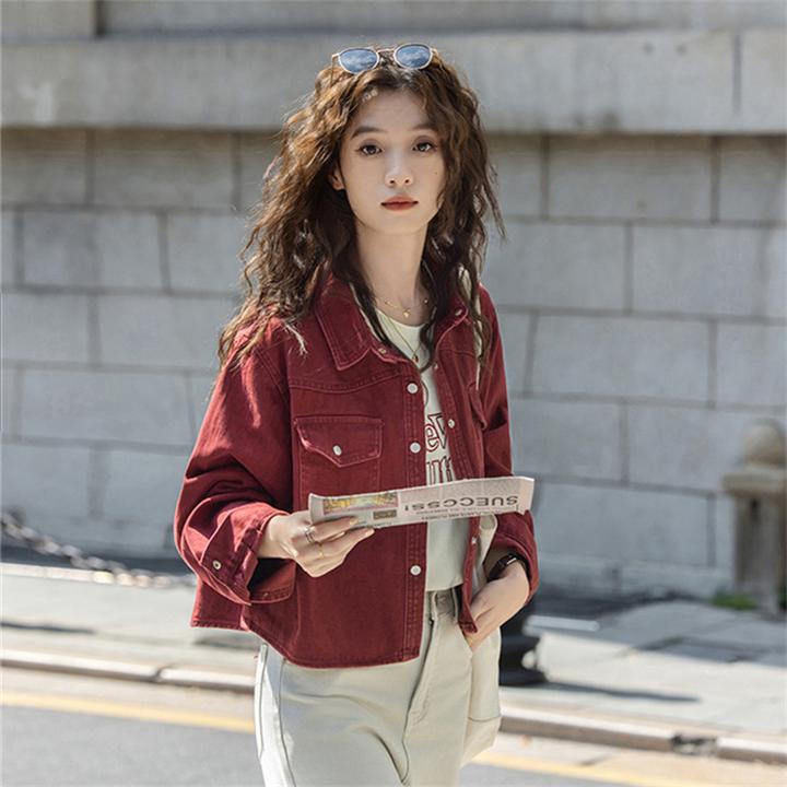安可拉红牛仔外套女春秋2025新款小个子韩系减龄显瘦短款夹克上衣