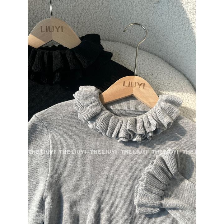 【LIUYI】羊毛混纺设计感双层花边针织打底衫512181