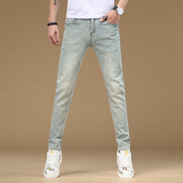 潮流百搭怀旧蓝男修身小脚弹力潮牌欧货男士男士牛仔裤新款