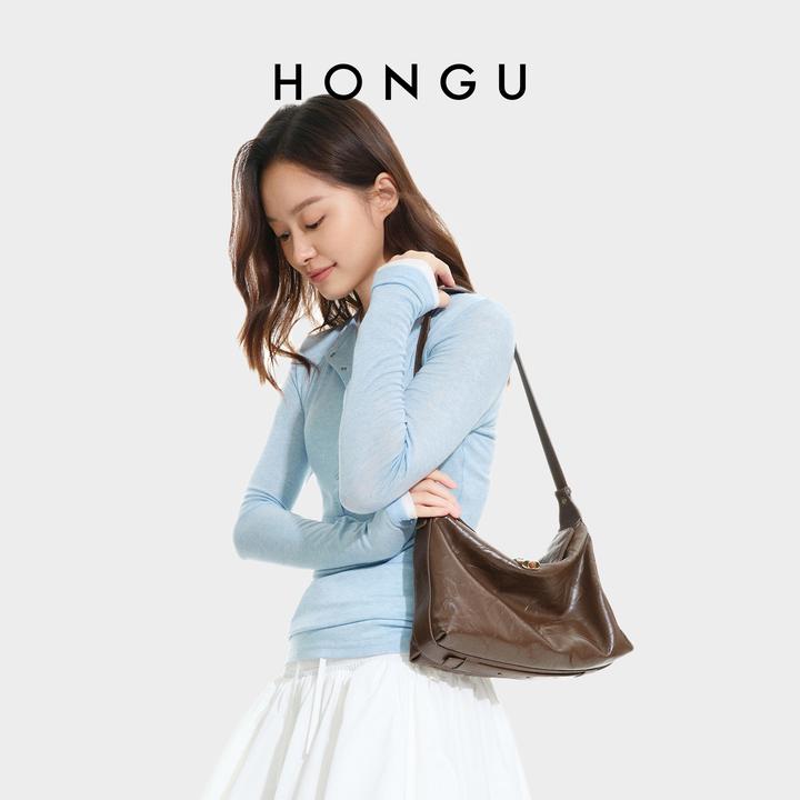 HONGU/红谷2025新款高级感真皮单肩腋下包通勤大容量hobo包女士包