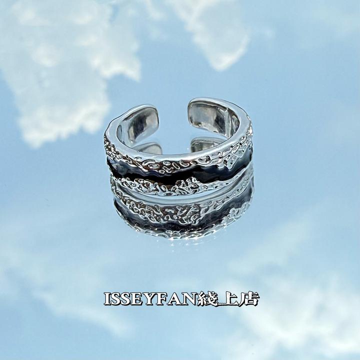 铜合金珐琅戒指 “黑河银礁”锤纹小众素款高级时尚百搭原创银戒指